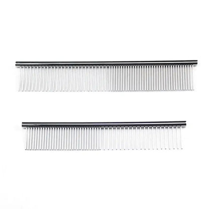 Professional aluminum hairdressing combs for barbers and stylists, showcasing two durable combs for precision styling.